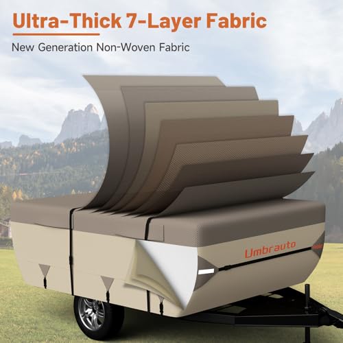 Umbrauto Pop Up Camper Cover for 16\'-18\' Folding Tent Trailer – 7-Layer Top, 3-Layer Side, Waterproof, Windproof, Sun-Resistant, Heavy-Duty Cover for All-Weather Protection - Thumbnail 2