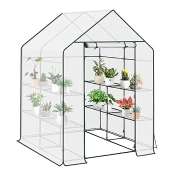 WOLTU Foliengewächshaus 143x143x195 cm 130 g/m² PE Halbtransparent Weiß