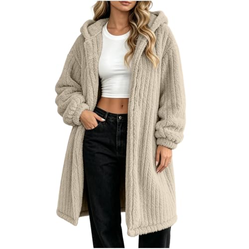 Fazrine Women's Teddy Coat Fleece Hooded Cardigan Long Winter Jacket - image 4