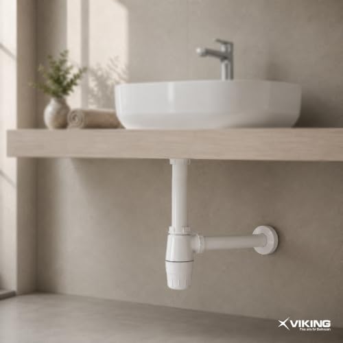 Image of Viking ABS Bottle Trap White | 12″ Inlet & 12″ Outlet Pipes | Thread Size 32mm (1-1 /4″) | 300mm (12 inch) Length & Height | Anti-Cockroach & Odor Trap for Bathroom & Kitchen