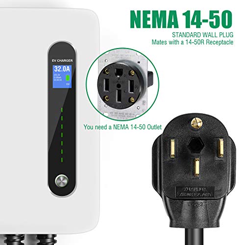 Lefanev 32A 7.68Kw Ev Charger Level 2 Station, Nema14-50 20Ft Wall Electric Vehicle Charging Station For Electric And Hybrid Vehicles #TOP2