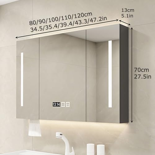 Wall-Mounted Bathroom Cabinet with Mirror, Multi-Layer Storage, Stable Design, One-Button Defog, Gray Finish, 43.3x27.5in, Perfect for Small Spaces