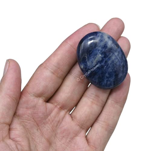 Image of Certified Sodalite Crystal Palm Pebbles Stones for Anxiety Stress Relief Massage - AAA Grade Original Healing Gemstone Agate Palm Stone for Yoga Meditation Spiritual Reiki Feng Shui