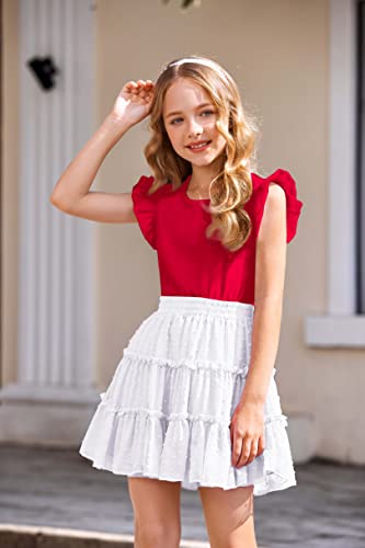 Flypigs Girls Size 6 Solid Color Tshirt Flutter Basic Tank Top Plain Toddler Shirts Red 9-10 Years #TOP2