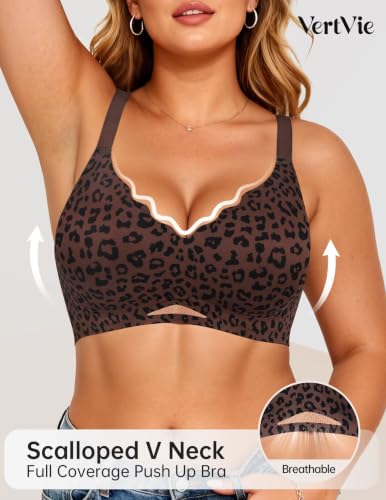 Image of Vertvie Jelly Bras for Women No Underwire Supportive | Seamless Wireless Bralette, Cool Breathable Mesh, Push Up Scalloped V-Neck, Full Coverage Tshirt Bra, Soft Comfortable