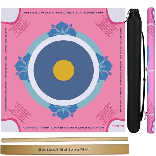 Bestcool Mahjong Mat for Table with Rules, 31.5"x31.5" Pink Floral No Crease Neoprene American Mahjong Mat, Anti-Slip Noise Reduction Cover with Carrying Bag, for Tile Games Poker Family Game and Gift