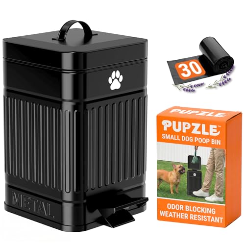 Pupzle Small Dog Poop Trash Can Outside, 1.3 Gal Metal...