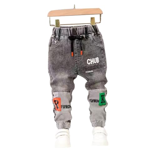 Baby Toddler Elastic Waist Cute Printed Fashion Jeans Little Boys'Stretch Jogger Denim Pants Clothes