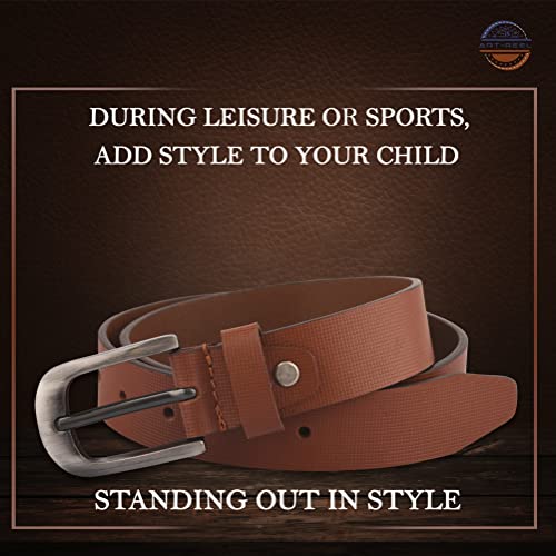 Image of Genuine Leather Belt for Kids, Black /Brown Colour Adjustable Belt with Metal Buckle, Belt for Formal, Casual & Jeans Wear, Waist 20-24-28-30 Inch 3|5|7|9|11 Yrs