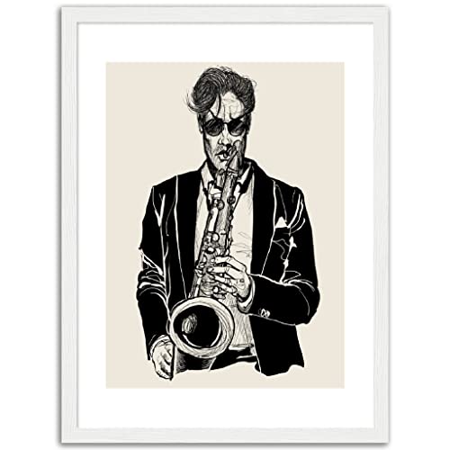 Décoration murale musicale saxophoniste cadeau idéal mélomane blanc 30x40 cm