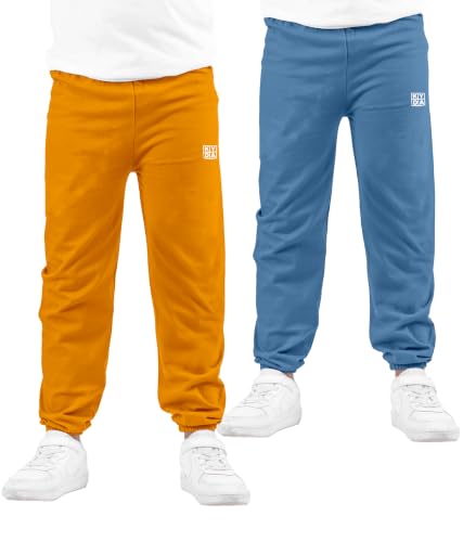 Image of KYDA Kids Boys Premium 100% Cotton Regular Fit Track Pants Soft Breathable Elastic Waist Casual Joggers Kids Playwear Everyday Comfort Wear-Pack of 2
