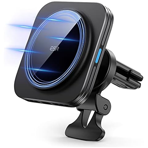 ESR HaloLock Magnetic Wireless Car Charger, Fast Charging, Compatible with MagSafe Car Charger, Air Vent Mount Compatible with Caseless iPhone 14/13/12 Series Phones and Magnetic Cases, Black Cover