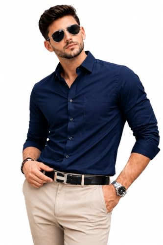 Image of Nexora Men's Slim Fit Formal Shirt, Cotton, Full Sleeve, Spread Collar, Breathable, Office