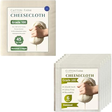 Cotton Farm Grade 100 Cheese Cloths, 45 Sq. Ft. bundle with 20x20 Ft (6pcs) Cover