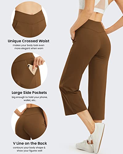 Image of G4Free Capri Pants for Women Wide Leg Yoga Dress Capris with Pockets Cross Loose Casual Work Crop Pants