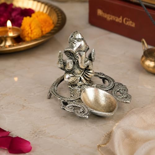 Image of CraftVatika Ganesha Idol with Diya Stand, Ganesha Diya with Gift Box, Home Decoration Items, Festival Return Gift for Woman Diwali Wedding Anniversary Event Housewarming Gifts for Ladies Guest, Family