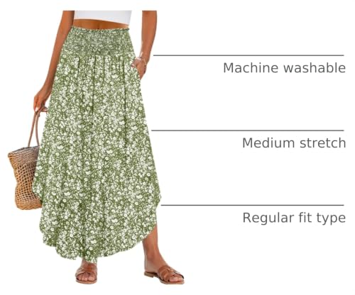 Image of ANRABESS Women's Maxi Skirts Summer Boho Floral High Waisted Flowy Swing Pleated Beach Long Skirt with Pockets