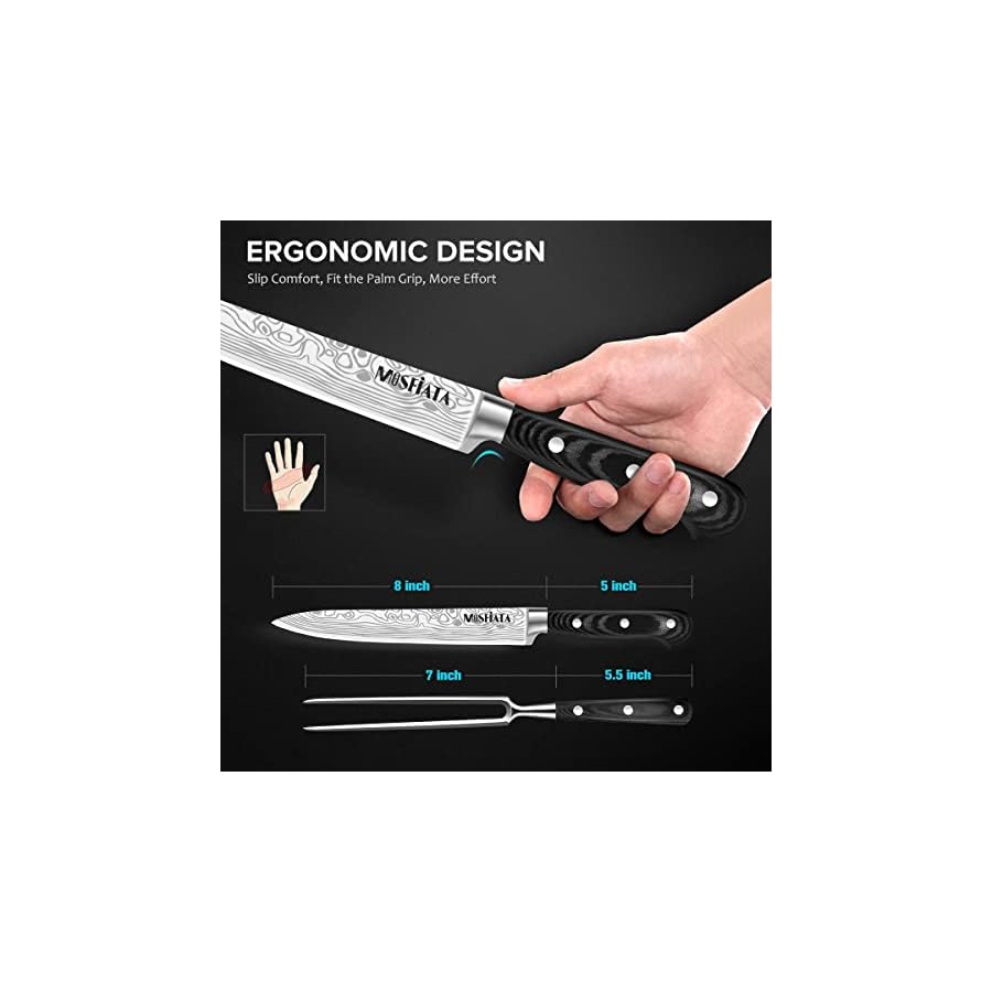 MOSFiATA-8-Carving-Knife-and-7-Fork-Set-Brisket-Slicing-Knife-Premium-Meat-Cutting-Knife-German-High-Carbon-Stainless-Steel-EN4116-BBQ-knives-for-Slicing-Meats-Fruits-and-Vegetables MOSFiATA 8" Carving Knife and 7" Fork Set Brisket Slicing Knife Premium Meat Cutting Knife German High Carbon Stainless Steel EN.4116 BBQ knives for Slicing Meats, Fruits and Vegetables