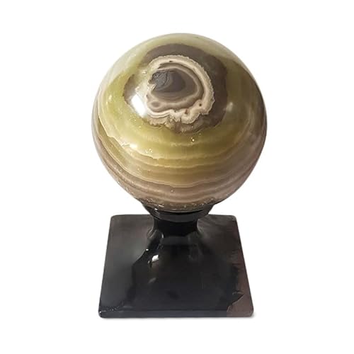 Tischskulptur Kugel aus Onyx Grün mit Kugelstütze aus schwarzem Marmor Kollektion Onyx Sphere Sculpture Ø 12 cm Cover
