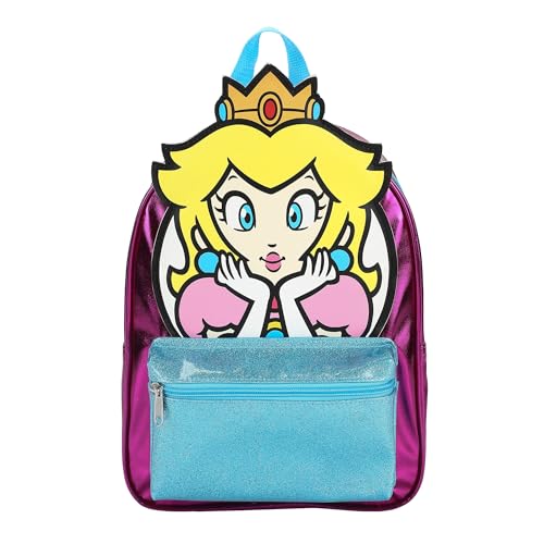 Bioworld Super Mario Bros Girls Mini Backpack With 3D Clear PVC Applique and Glitter Pocket For Kids School