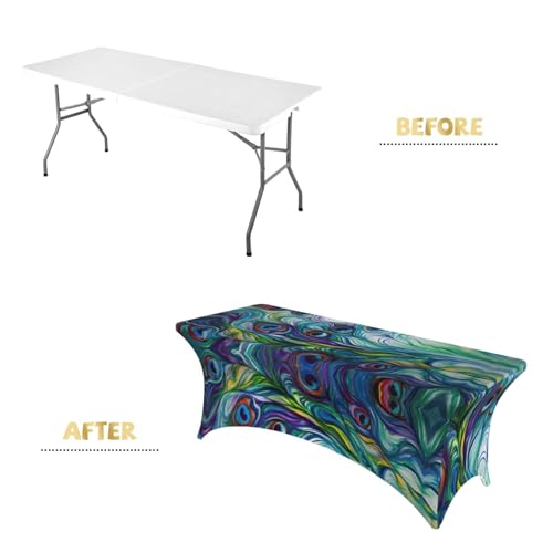 Nappe de table extensible élasthanne 1,8m motif plumes de paon lavable - 5