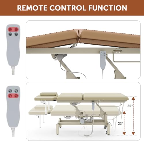 Image of 2 Motors Electric Massage Table, Hydraulic Electric Lift Adjustable Waist and Height Lifting Functions for Treatment, Physical Therapy, Spinal Massage, Facial Spa, Waxing, Tattooing - Beige Gray