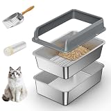 All Stainless Steel Sifting Litter Box with Lid,Metal Sifting Cat Litter Box for Pine Pellets,High Sides Sifter Litter Pan System for...