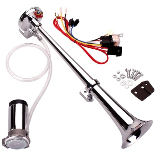 FARBIN 12V 150db Luft Horn Kit, Super Loud 45 Zentimeter Chrom Zink Einzelne Trompete LKW Hupen, Zug Hupe mit Kompressor für irgendwelche 12V Fahrzeuge
