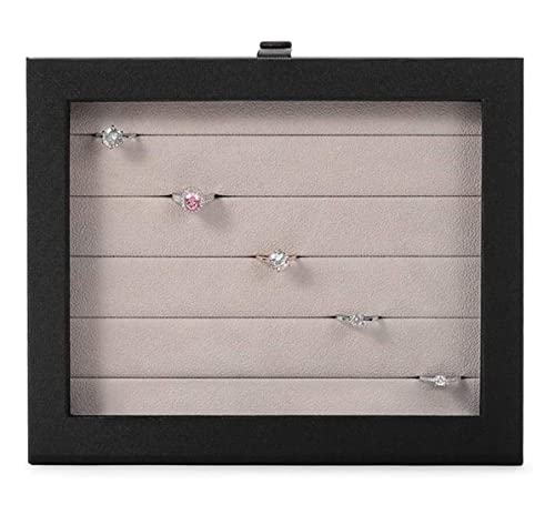 HAVVMK Estuche para Joyas, Organizador de Joyas, Caja de Cuero sintético con Tapa Transparente de Pet y Botones de Metal, Bandeja organizadora de Joyas, Estuche para Joyas con Textura cep