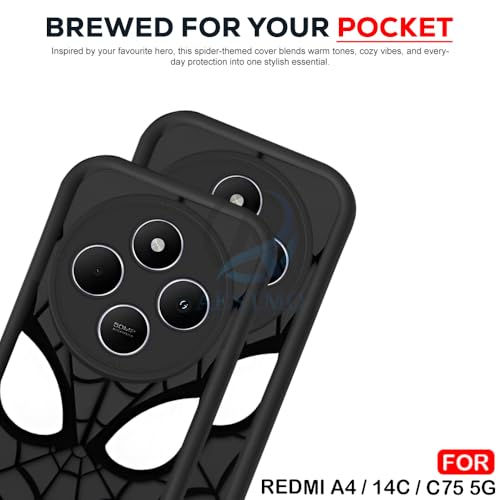 Image of AESTMO Back Case Cover for Redmi A4 / 14C / C75 5G / M7 5G Cover | Spidey Face Mask Design | Silicone Case | Full Body Protection | Camera Protection Back Cover (Black)