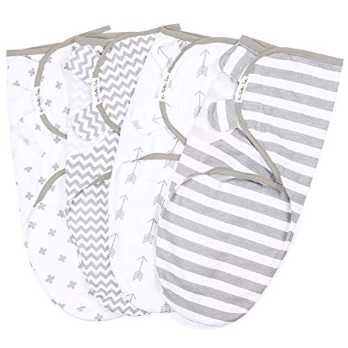 Image of BaeBae Goods Swaddle Blanket, Adjustable Infant Baby Swaddling Wrap Set of 4, Baby Swaddling Wrap Blankets for Boys and Girls Made in Soft Cotton (Grey Arrows, 0-3 Months)