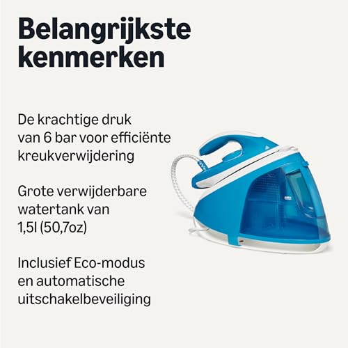 Amazon Basics Stoomgenerator-strijkijzer met Pomp van 6 Bar, 240g/min Stoomstoot, 120 g/min Stoomafgifte, Tank van 1,5L, 2400W Wit/Blauw - Afbeelding 3