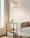 PARTPHONER Floor Lamp with Table, Night Stand with Lamp, Narrow Side Table with 3CCT LED Bulb, Small Coffee Table, Modern End Table with Storage Shelves for Living Room Bedroom Home Décor