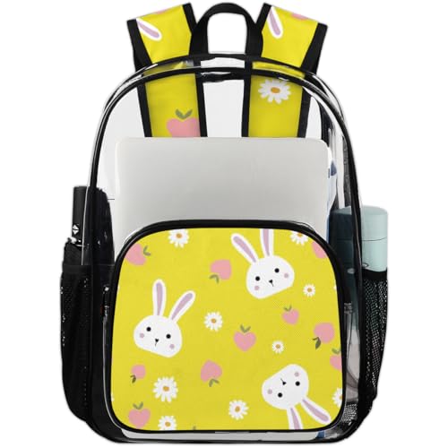 Bunny Peach Blossom Clear Backpack Stadium Approved PVC Backpacks for Adults Heavy Duty Clear Bag for Work Security Travel College