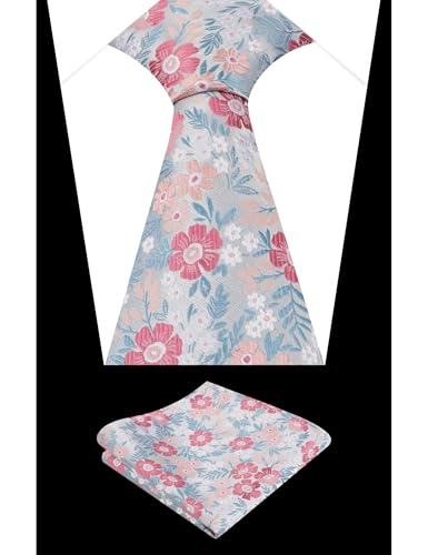 Image of Alizeal Mens 3.15'' Natural Flower Pattern Tie with Floral Pocket Square Set