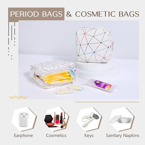Image of Likesing Period Bag Pouch, Leather Tampon Holder for Purse-Pink Gold | PU Period Pouches for Teen Girls, Women Portable Sanitary Napkin Storage Bag, Feminine Sanitary Bags Emergency Pad Pouch