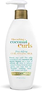 OGX Quenching + Coconut Curls Frizz-Defying Curl Styling Milk, Nourishing Leave-In Hair Treatment with Coconut Oil, Citrus Oil & Honey, Paraben-Free and Sulfated-Surfactants Free, 6 fl oz