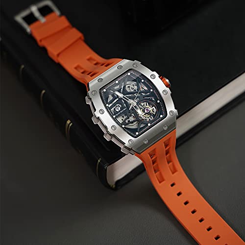 Image of TSAR BOMBA Mens Luxury Watch Automatic Watches for Men 50M Waterproof Japanese Mechanical Movement Tonneau Stainless Steel Case Sapphire Glass Big Face Cool Unique Fashion Gift Men
