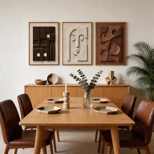 Image of CHDITB 3D Small Geometric Face Wall Art, Neutral Earth Tone Relief Decor