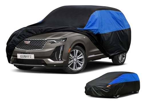 Image of GUNHYI Waterproof Lightweight SUV Full Car Cover Custom Fit Cadillac XT6 | All‑weather Outdoor sun /rain /dust /snow /wind /UV protection, breathable tear‑resistant fabric, black‑blue design, storage bag.