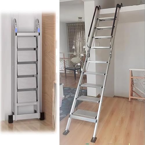 Escalera Escamoteable Escalera de Seguridad Plegable Hogar, Escalera de Salida de Incendios, Escalera de Salida de Sótano Duradera Base Goma Antideslizante, Escalera Escape Emergencia Portátil(8 Steps