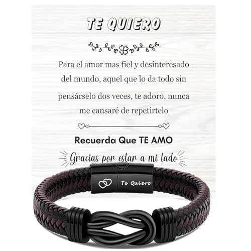 ERRISHE Pulsera Hombre Regalo Para Hombre, Amigo Regalo De San Valentín Pulsera De Cuero Trenzado Grabado Te Quiero Cumpleaños Aniversario Regalo Novio Esposo Regalos para Navidad