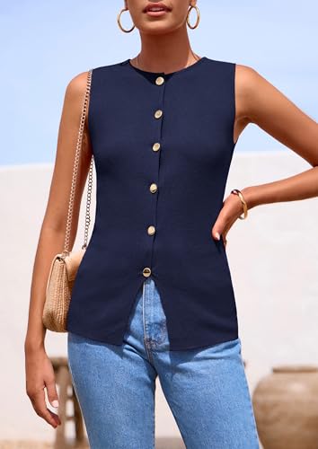 Image of PRETTYGARDEN Women's Sweater Vest Button Down Summer Tank Tops 2026 Sleeveless Knit Vests Fashion Business Casual Outfits
