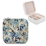 VstaDank Elegante joyero florentino de oro azul para mujer, joyero de viaje personalizado, pequeño organizador de joyas portátil para anillos, collares, pulseras, aretes