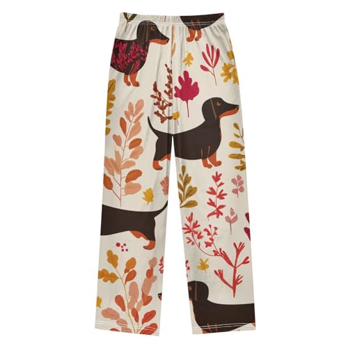 ZZXXB Dachshund Autumn Leaves Boys Long Pants Soft Trousers Elastic Waist Kids Lounge Bottoms with Pockets S-XL2