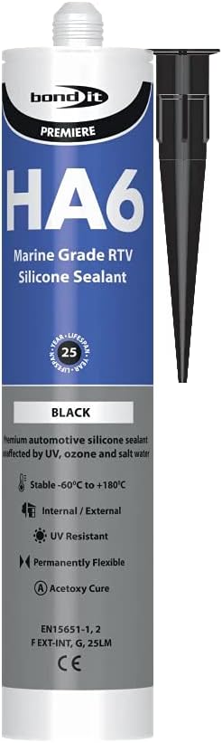 1 x Bond It Black HA6 Silicone Sealant High Modulas safe for RTV fresh or marine salt water aquarium fish tanks - EU3 Cartridge (approx. 310ml)