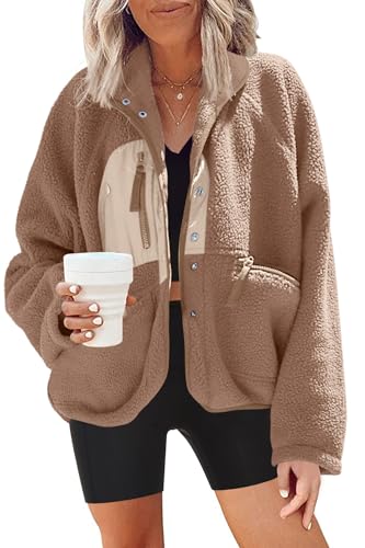 Nirovien Fleece Jacket for Women Sherpa Pullover Sweater(Light Khaki,S)