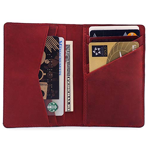 Otto Angelino Leder Ultra Slim Bifold Kaarthouder en Portemonnee - Unisex (Rood)