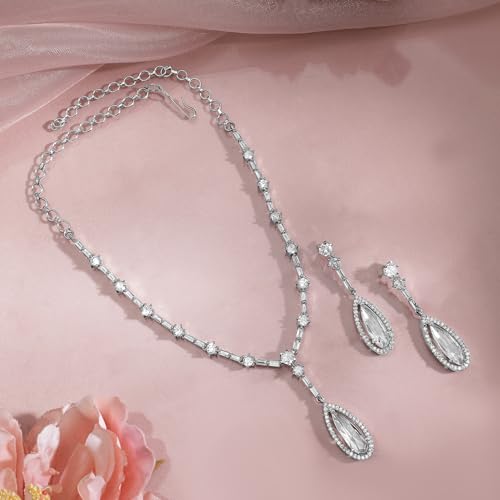 Image of Rubans Necklace Set American Diamond and Zirconia Statement Jewellery Gift for Women & Girls