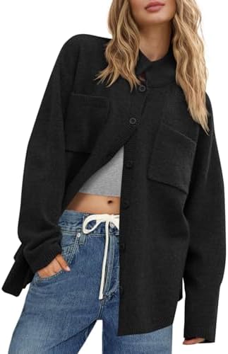 Saodimallsu Womens Collared Cardigans Button Down Fall Sweater Jackets Oversized Casual Long Sleeve Knit Shirts